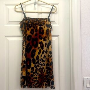 Leopard Print spaghetti strap Dress with very light felt material.